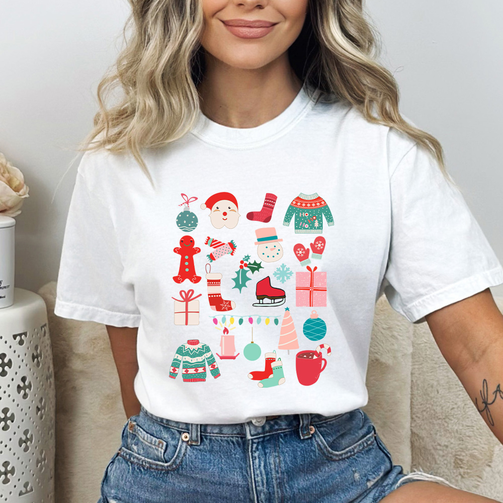 Christmas Favorite Things Comfort Colors Tee, Pink Chirstmas 