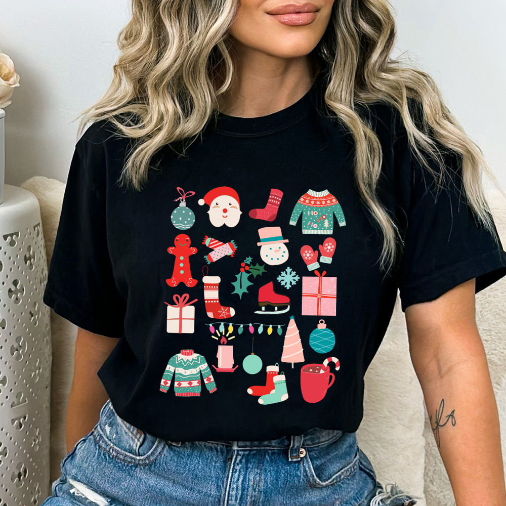 Christmas Favorite Things Comfort Colors Tee, Pink Chirstmas 