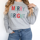 XL Athletic Heather Merry + Bright Fleece Sweatshirt, Christmas Pullover, Holiday Graphic 