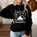 XL Black Merry Christmas Theme Park Fleece Sweatshirt, Snowflake Mouse Pull Over