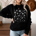 Small Black Falling Snowflakes Winter Fleece Sweatshirt, Cold Weather Sweatshirt, Snow Pullover 