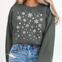 Small Charcoal Falling Snowflakes Winter Fleece Sweatshirt, Cold Weather Sweatshirt, Snow Pullover 