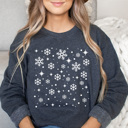 XL Denim Falling Snowflakes Winter Fleece Sweatshirt, Cold Weather Sweatshirt, Snow Pullover 