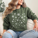 Large Military Green Falling Snowflakes Winter Fleece Sweatshirt, Cold Weather Sweatshirt, Snow Pullover 