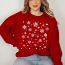 Medium White Falling Snowflakes Winter Fleece Sweatshirt, Cold Weather Sweatshirt, Snow Pullover 