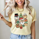  Christmas Character Smiley Faces Comfort Colors Tee, Happy Holidays 