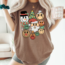  Christmas Character Smiley Faces Comfort Colors Tee, Happy Holidays 