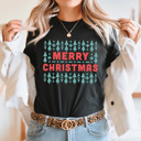 XXL Black Merry Christmas Aztec Trees Graphic Tee, Christmas Trees