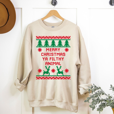 Merry Christmas Ya Filthy Animal Fleece Sweatshirt, Christmas Movie Pullover, Holiday Graphic 