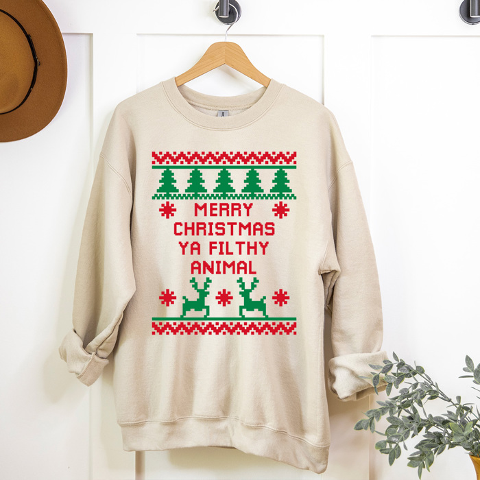 Merry Christmas Ya Filthy Animal Fleece Sweatshirt, Christmas Movie Pullover, Holiday Graphic 