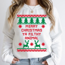 Medium White Merry Christmas Ya Filthy Animal Fleece Sweatshirt, Christmas Movie Pullover, Holiday Graphic 