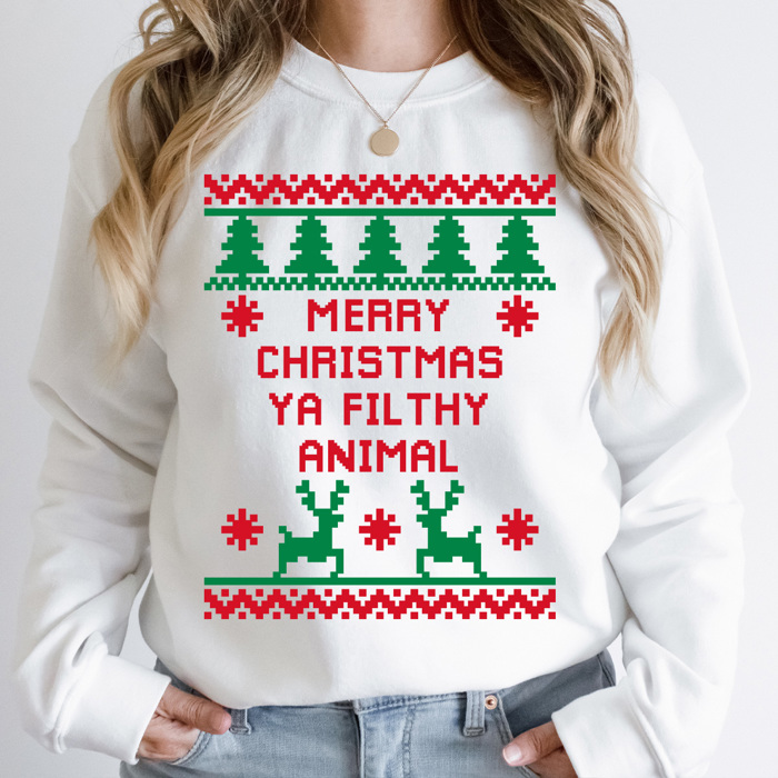 Merry Christmas Ya Filthy Animal Fleece Sweatshirt, Christmas Movie Pullover, Holiday Graphic 