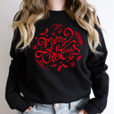 XL Black Merry Christmas Fleece Sweatshirt, Festive Holiday Pullover, Christmas Graphic 