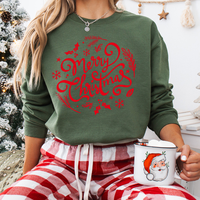 Merry Christmas Fleece Sweatshirt, Festive Holiday Pullover, Christmas Graphic 