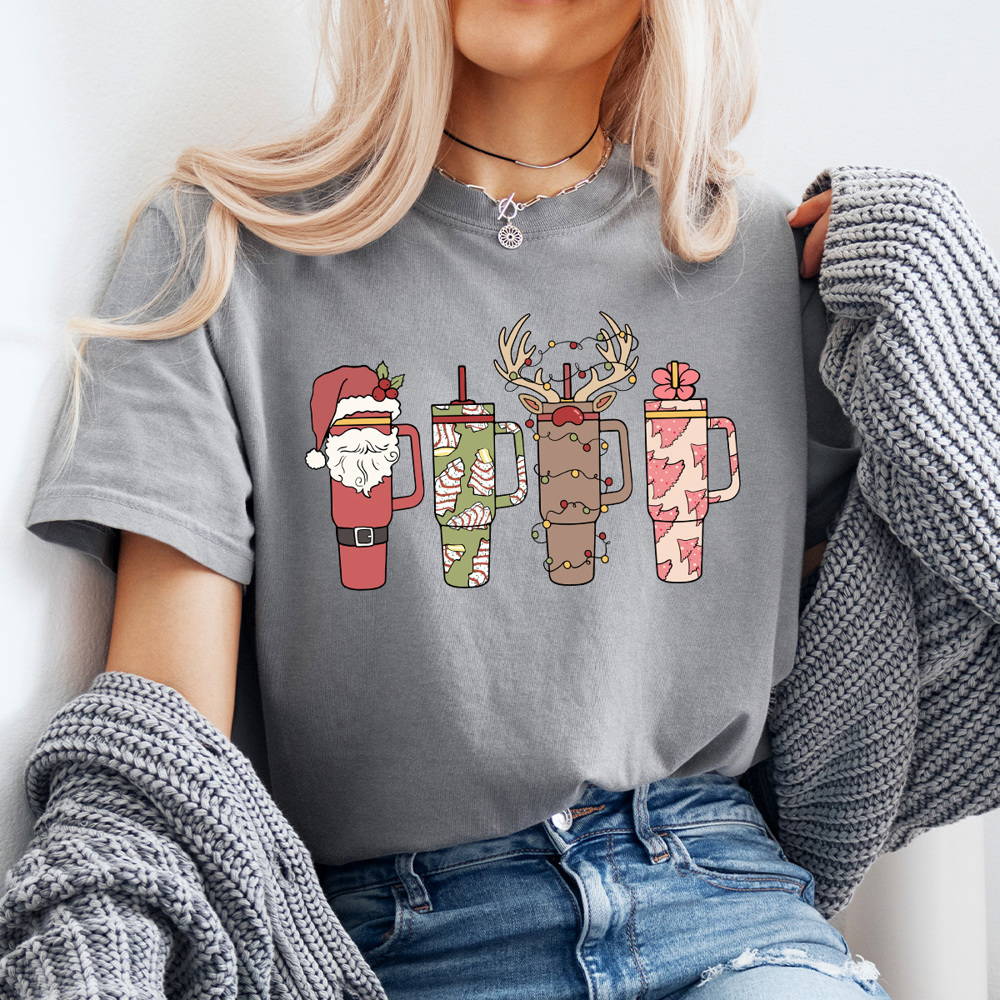 Christmas Favorite Cup Comfort Colors Tee, Girly Christmas 