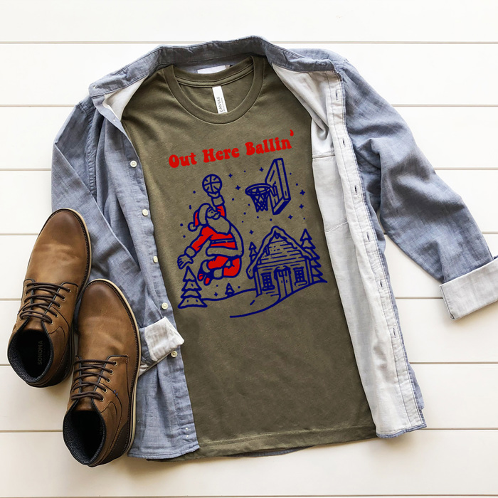 Out Here Ballin' basketball Santa Men's Graphic Tee, Sports Christmas Shirt, Christmas Gift For Husband