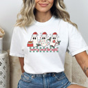 Large White Merry And Bright Christmas Ghost Comfort Colors Tee, Holiday Ghost 