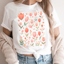  Pink Tulips Floral Graphic Tee, Heart flowers Shirt