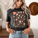 XXL Charcoal Pink Tulips Floral Graphic Tee, Heart flowers Shirt