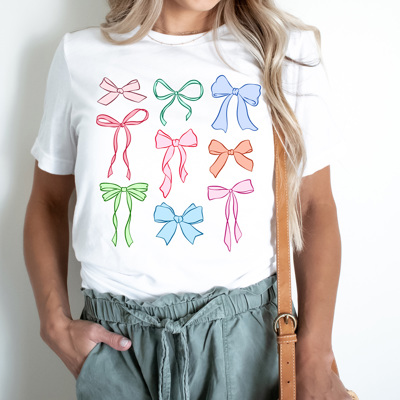 Coquet Pastel Bow Grid Graphic Tee, Cute Bow Girly Shirt 