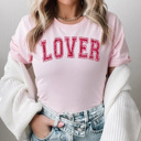  Pink Glitter Lover Graphic Tee, Faux Glitter, Sparkly Valentines Day Shirt