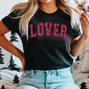  Pink Glitter Lover Graphic Tee, Faux Glitter, Sparkly Valentines Day Shirt