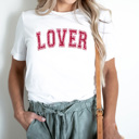 XXL White Pink Glitter Lover Graphic Tee, Faux Glitter, Sparkly Valentines Day Shirt