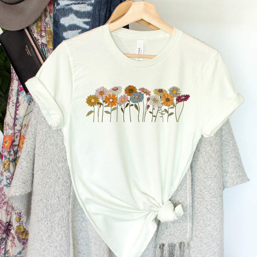 Vintage Daisy Soft Graphic Tee, Whimsical Flower Patch Shirt, Floral Tee