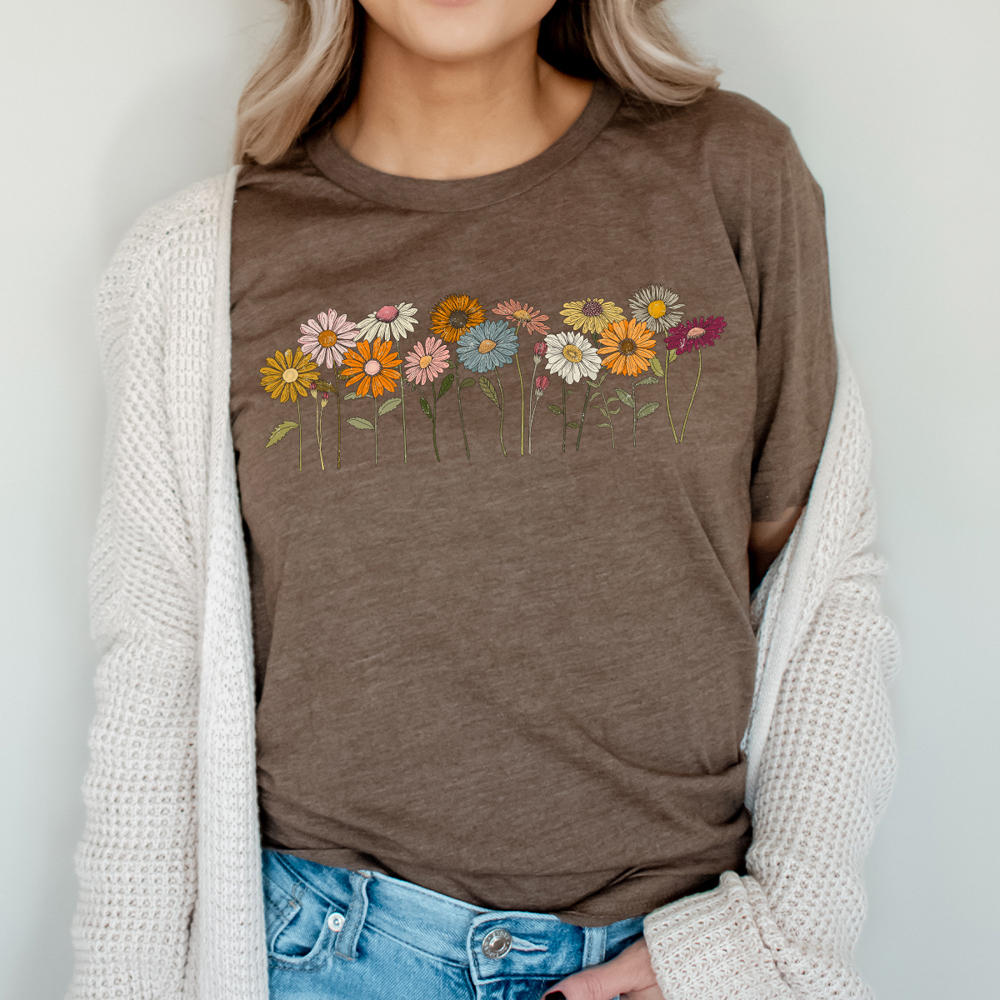 Vintage Daisy Soft Graphic Tee, Whimsical Flower Patch Shirt, Floral Tee