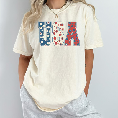 Floral USA Comfort Colors Tee, Patriotic Flower Shirt, 4th Of July Tee