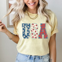 XXL Butter Floral USA Comfort Colors Tee, Patriotic Flower Shirt, 4th Of July Tee