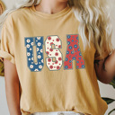 XXL Mustard Floral USA Comfort Colors Tee, Patriotic Flower Shirt, 4th Of July Tee