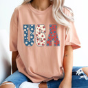 XXL Peachy Floral USA Comfort Colors Tee, Patriotic Flower Shirt, 4th Of July Tee