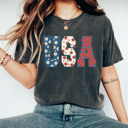 XL Pepper Floral USA Comfort Colors Tee, Patriotic Flower Shirt, 4th Of July Tee