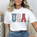 XXL White Floral USA Comfort Colors Tee, Patriotic Flower Shirt, 4th Of July Tee