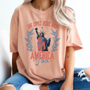 Medium Peachy She Loves Jesus And America Too Comfort Colors Tee, Partiotic Staue Of Liberty Shirt, 4th Of July Tee