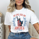 XXL White She Loves Jesus And America Too Comfort Colors Tee, Partiotic Staue Of Liberty Shirt, 4th Of July Tee