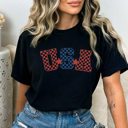 XXL Black Checkered USA Comfort Colors Tee, 4th Of July Shirt, Patriotic Checkered Tee