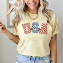 XXL Butter Checkered USA Comfort Colors Tee, 4th Of July Shirt, Patriotic Checkered Tee