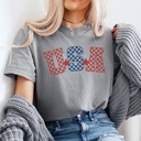XXL Gray Checkered USA Comfort Colors Tee, 4th Of July Shirt, Patriotic Checkered Tee