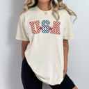 XXL Ivory Checkered USA Comfort Colors Tee, 4th Of July Shirt, Patriotic Checkered Tee