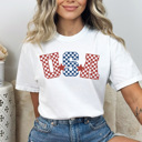 Medium White USA Checkered Comfort Colors Tee, Patriotic Checkered Shirt, 4th Of July Tee