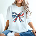 Large White Red White And Blue Bow Comfort Colors Tee, Coquette Patriotic Shirt, Girl America Bow Tee