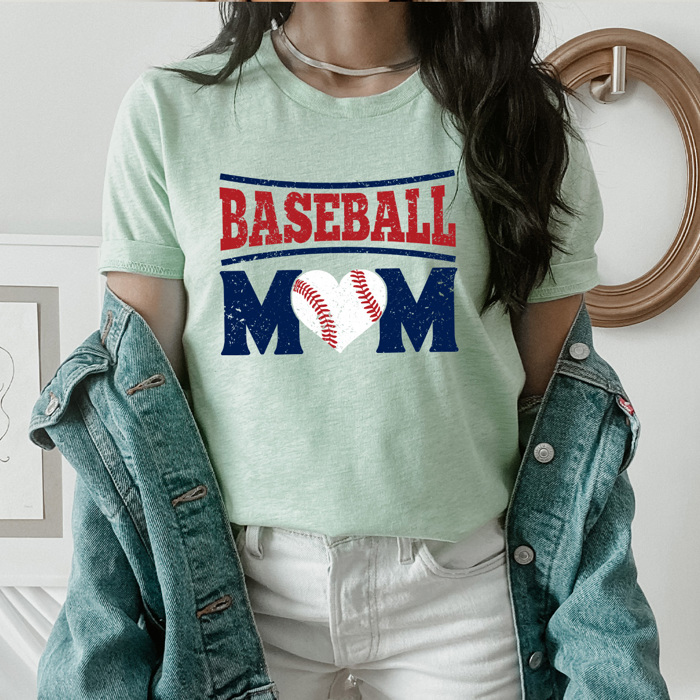 Baseball Mom Heart Graphic Tee, Love Baseball Shirt, Mom Life Game Day Tee