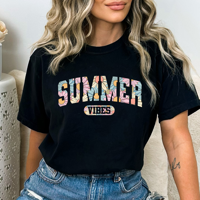 Summer Vibes Sunflowers Comfort Colors Tee, Colorful Flowers Summer Shirt