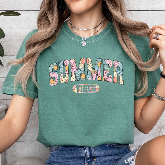 Summer Vibes Sunflowers Comfort Colors Tee, Colorful Flowers Summer Shirt