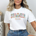 Large White Summer Vibes Sunflowers Comfort Colors Tee, Colorful Flowers Summer Shirt