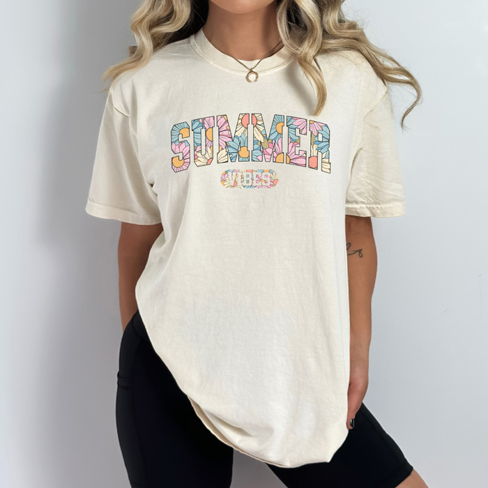 Summer Vibes Sunflowers Comfort Colors Tee, Colorful Flowers Summer Shirt