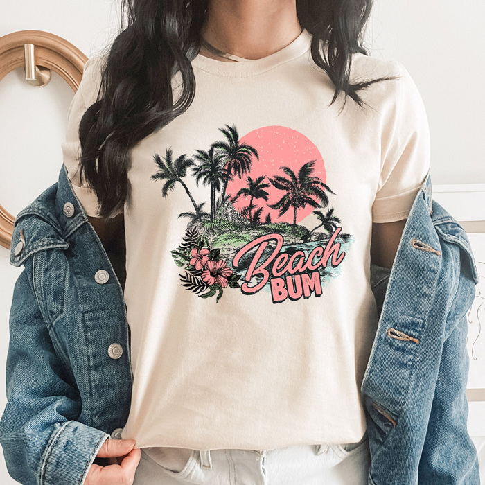 Beach Bum Graphic Tee, Summer Beach Vacation Shirt, Sunset Beach Tee