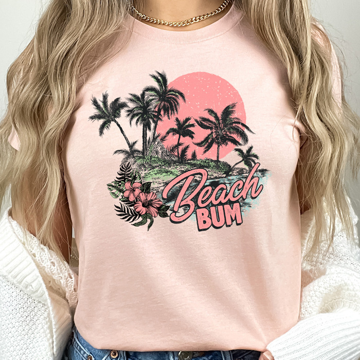 Beach Bum Graphic Tee, Summer Beach Vacation Shirt, Sunset Beach Tee